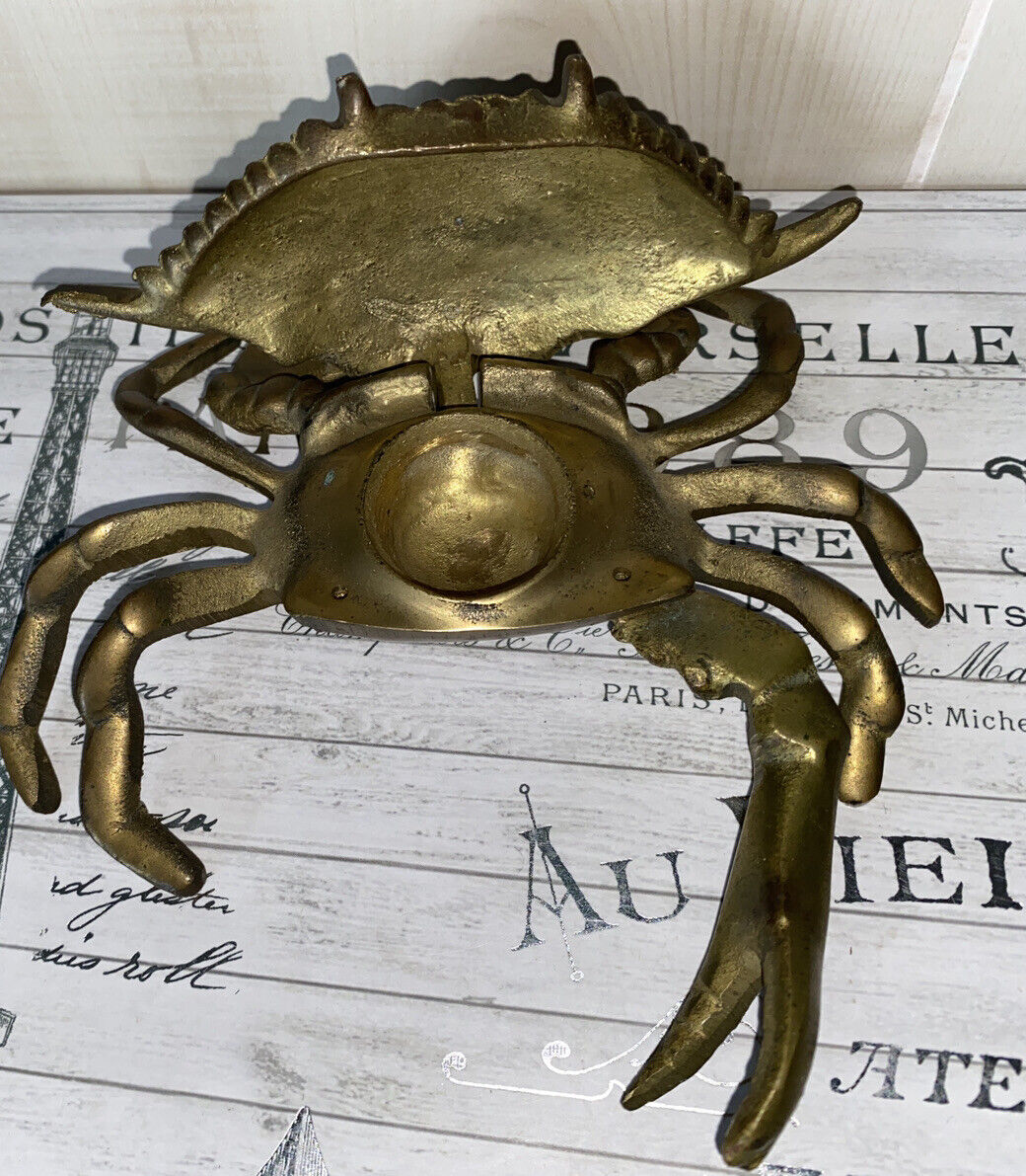 Vintage Old Brass Crab Inkwell Pen Holder Paperweight Desk Decor