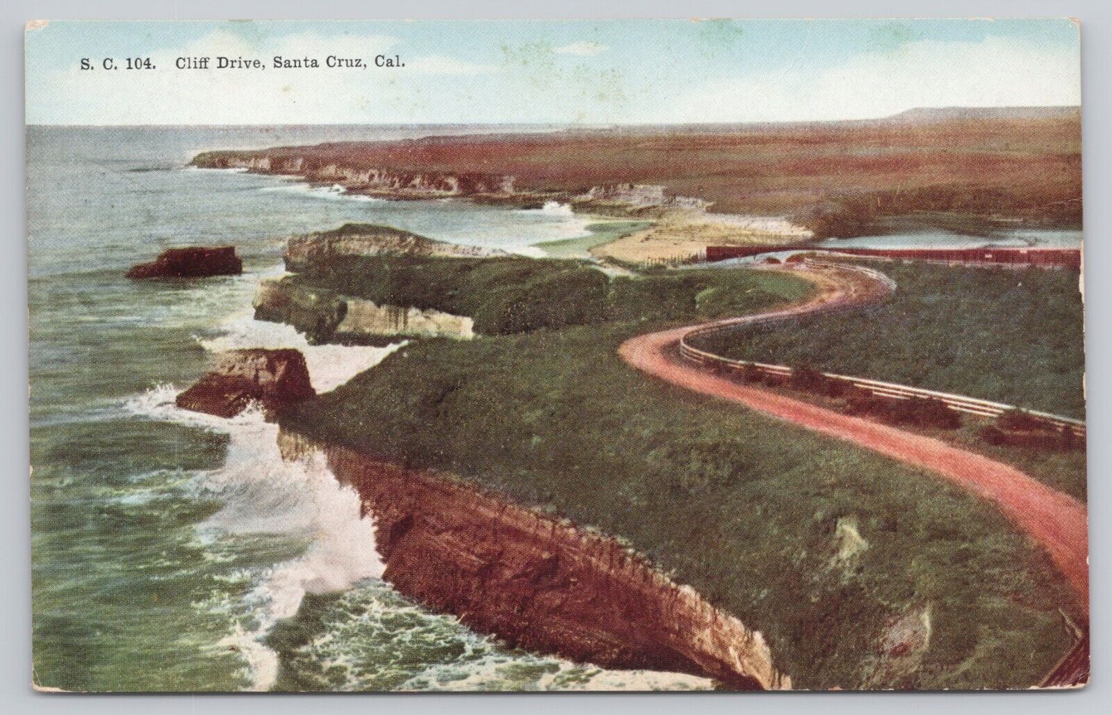 Santa Cruz California, Cliff Drive Scenic View, Vintage Postcard