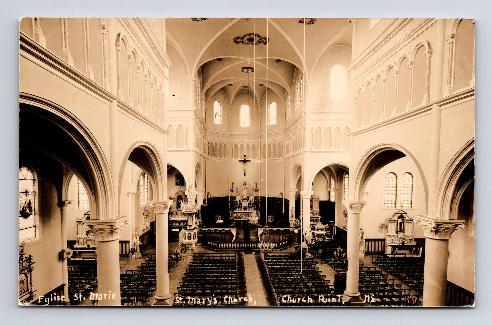 RPPC Eglise Sainte-Marie Church Interior Church Point Nova Scotia Can Postcard