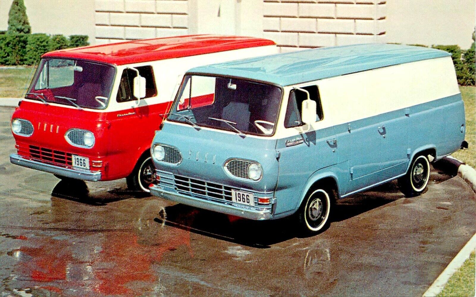 ANTIQUE AUTO, 1966 FORD ECONOLINE & SUPER VAN, VINTAGE POSTCARD (W728)
