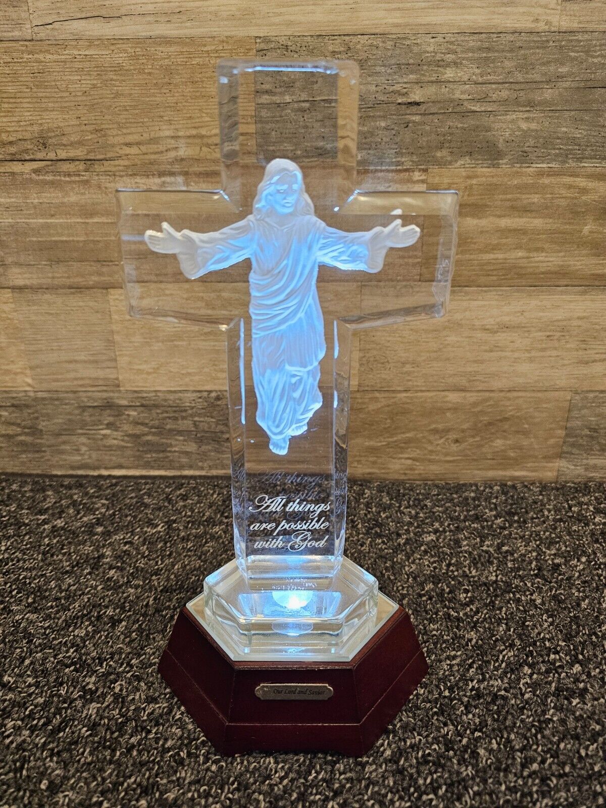 His Heavenly Grace Illuminated Glass Cross w/ Jesus Image - Bradford Exchange