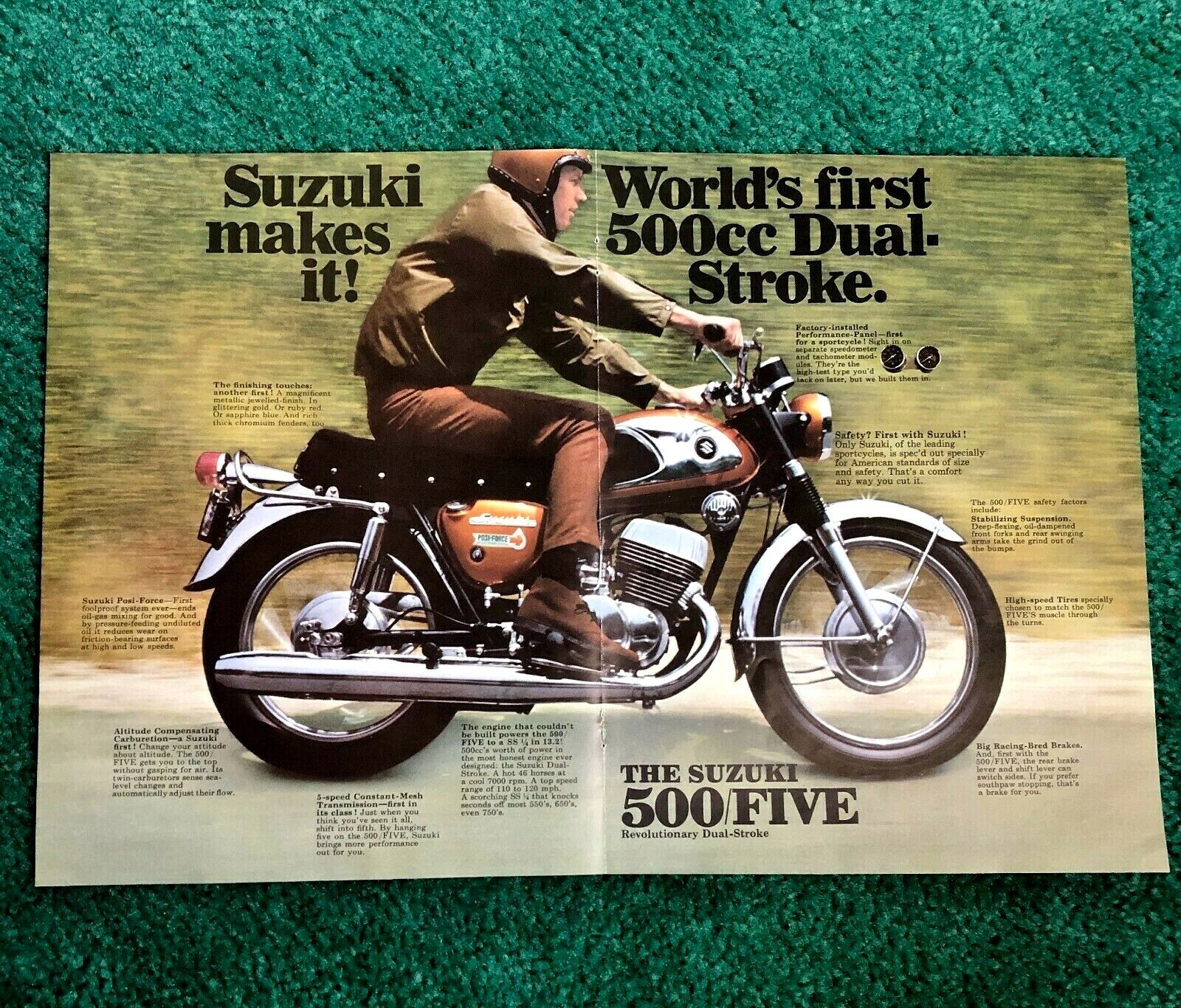1968 SUZUKI MOTORCYCLE BROCHURE 500/FIVE T T500 TITAN POSTER INVADER STING RAY