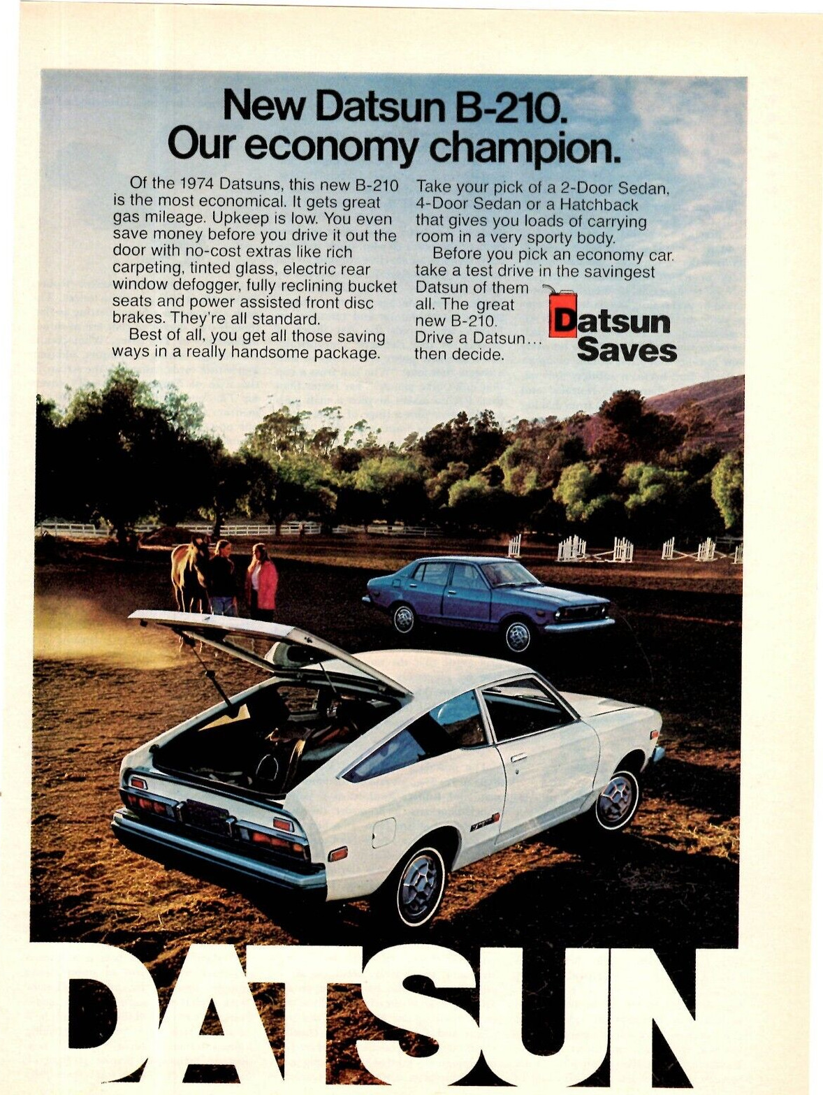 1974 Print Ad Datsun B-210 Our economy champion electric rear window defogger