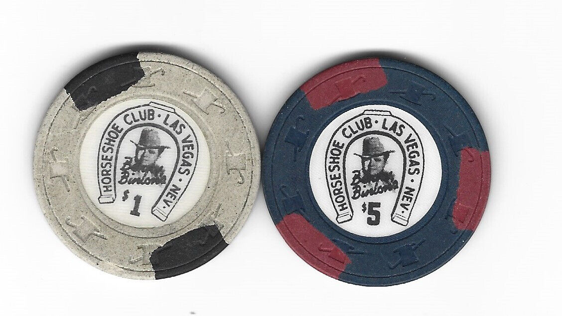 A $1 AND $5 H&C MOLD CASINO CHIP FROM HORSESHOE CLUB LAS VEGAS, NV