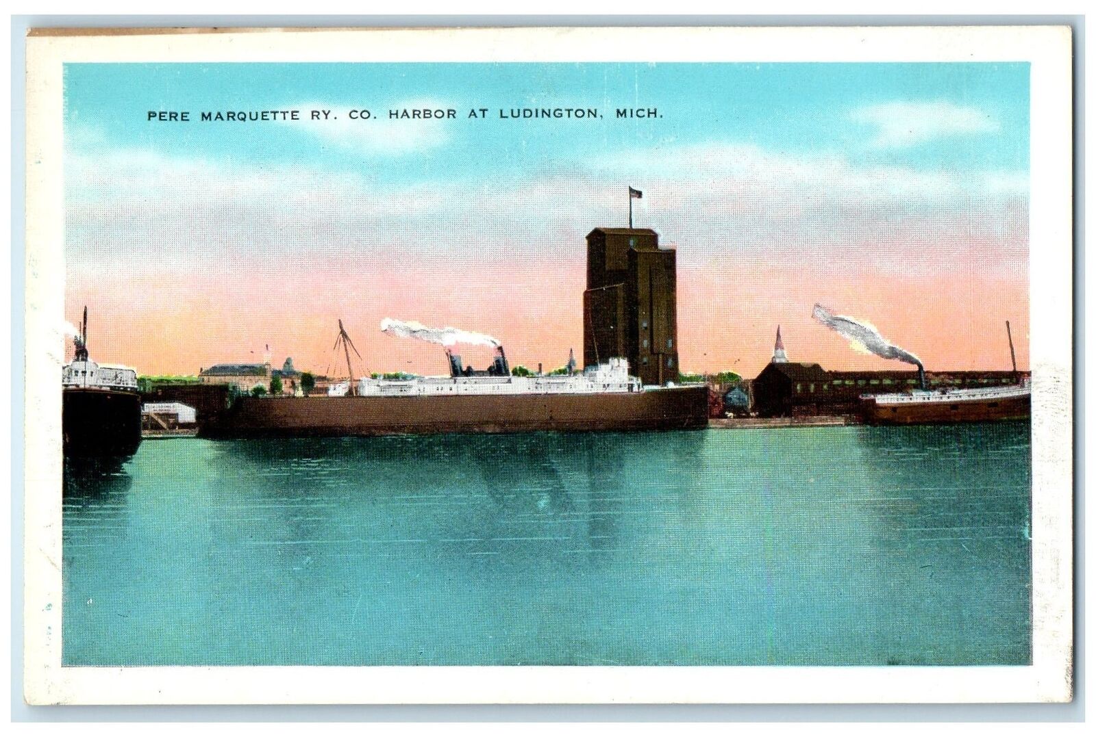 c1940's Pere Marquette Railway Company Harbor At Ludington Michigan MI Postcard