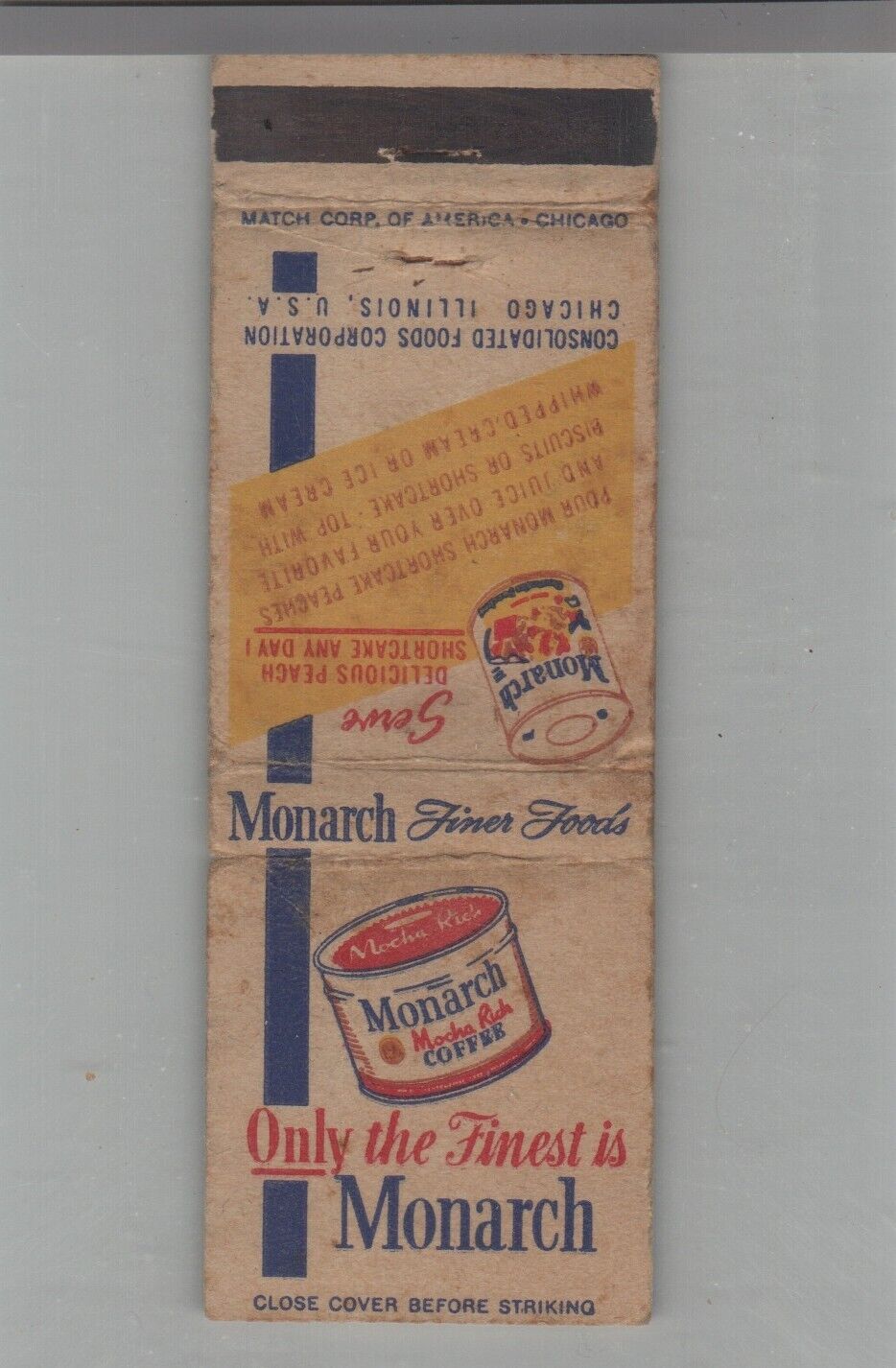 Matchbook Cover Only The Finest In Coffee - Monarch Coffee