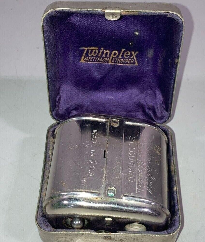 Vintage Twinplex Safety Razor Stropper 1920s Sharpener w Metal Case Works