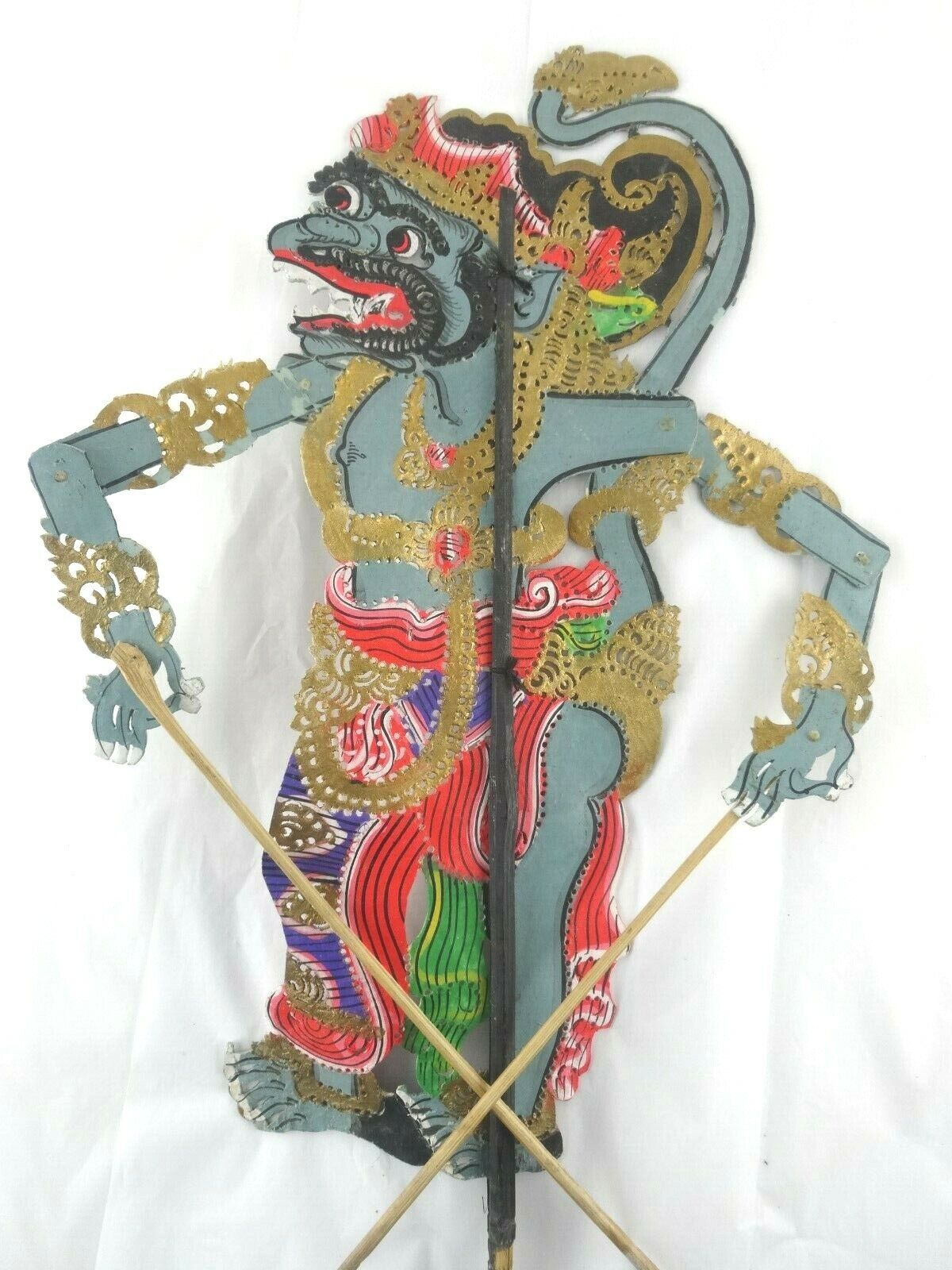 Antique Wayang Stick Shadow Puppet Javanese Indonesian Pin Hole Hand Painted 