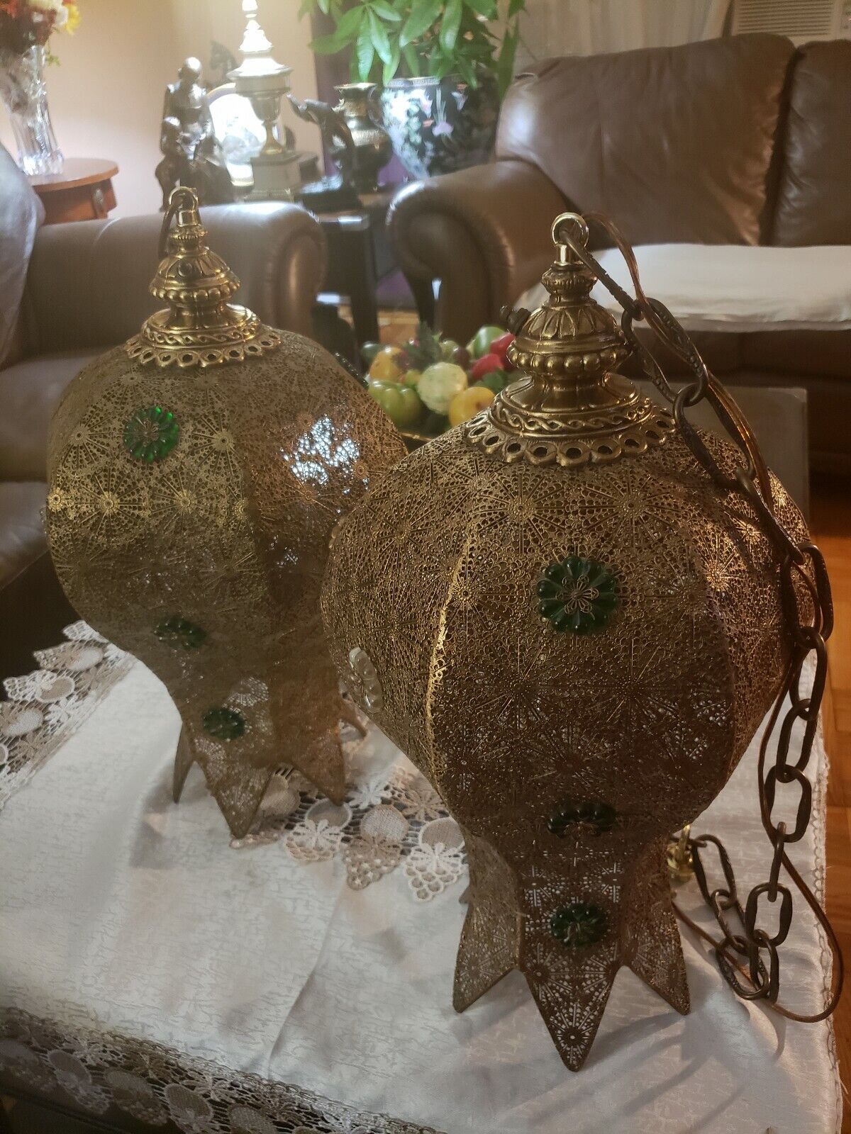 RARE Vintage 1967 L&L WMC Pair Of Handmade Brass Moroccan Ceiling Lamps~20