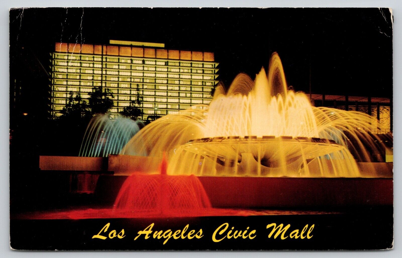 Postcard CA Los Angeles Mall Of The Civic Center At Night Chrome A17