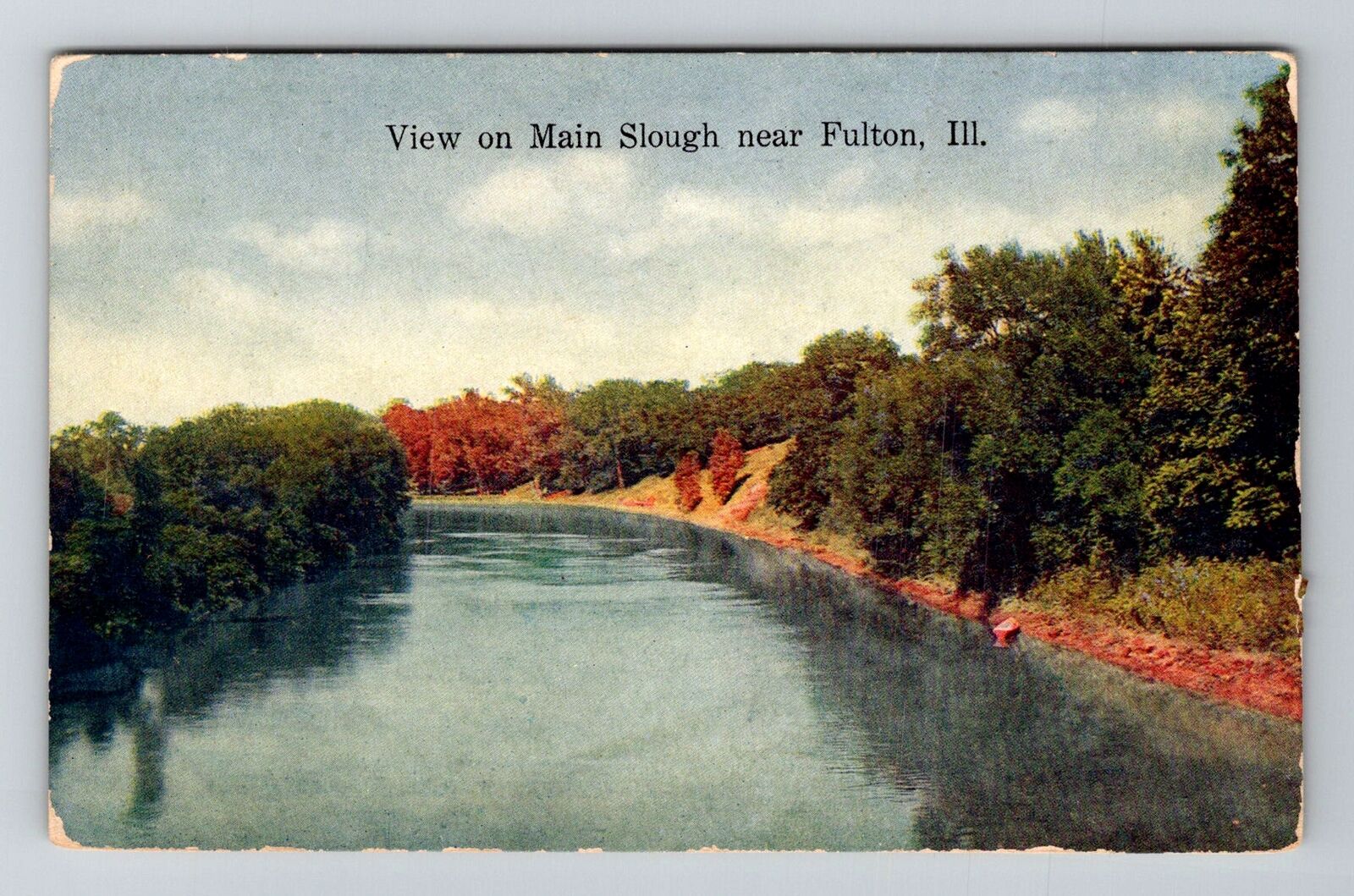 Fulton IL-Illinois, View on Main Slough, Antique Vintage Souvenir Postcard