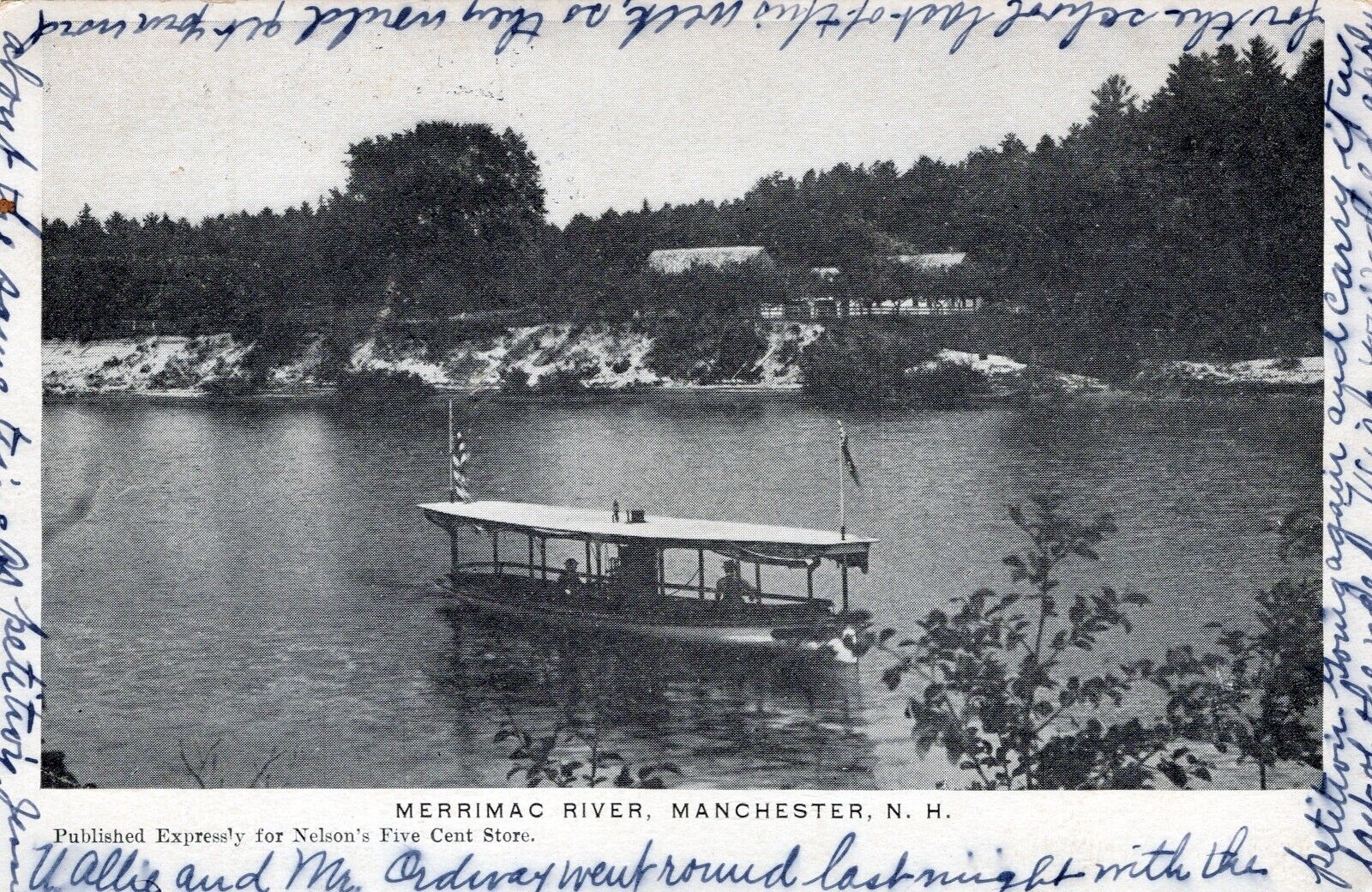 RPPC Merrimac River Manchester New Hampshire Real Photo Posted in 1906 Postcard
