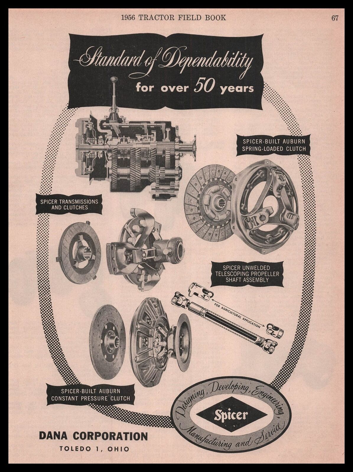 1956 Dana Corp. Toledo Ohio Spicer Tractor Transmissions And Clutches Print Ad