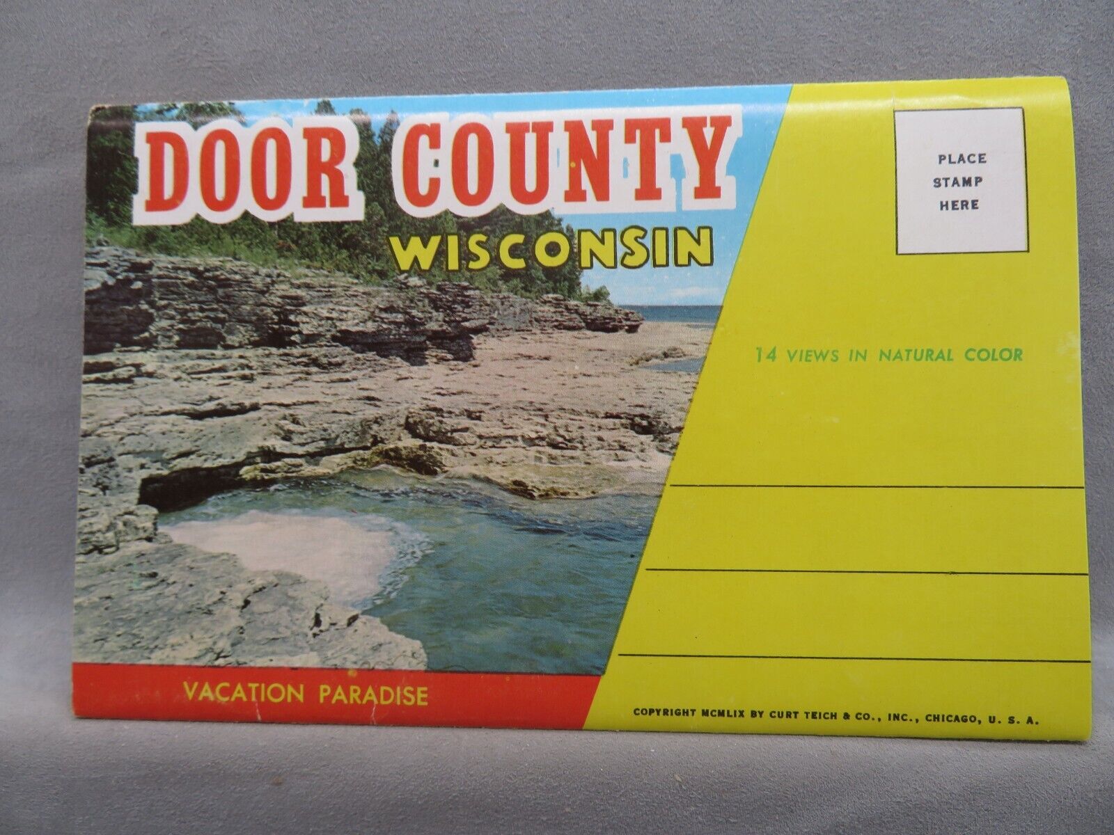 Postcard Folder Fold Out Door County, Wisconsin Vacation Paradise Copyright 1959