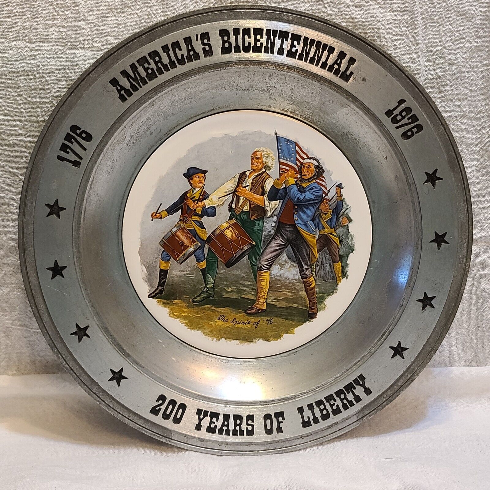 Americana Art China Co America\'s Bicentennial 1776-1976 Pewter Plate 10.5 Inch