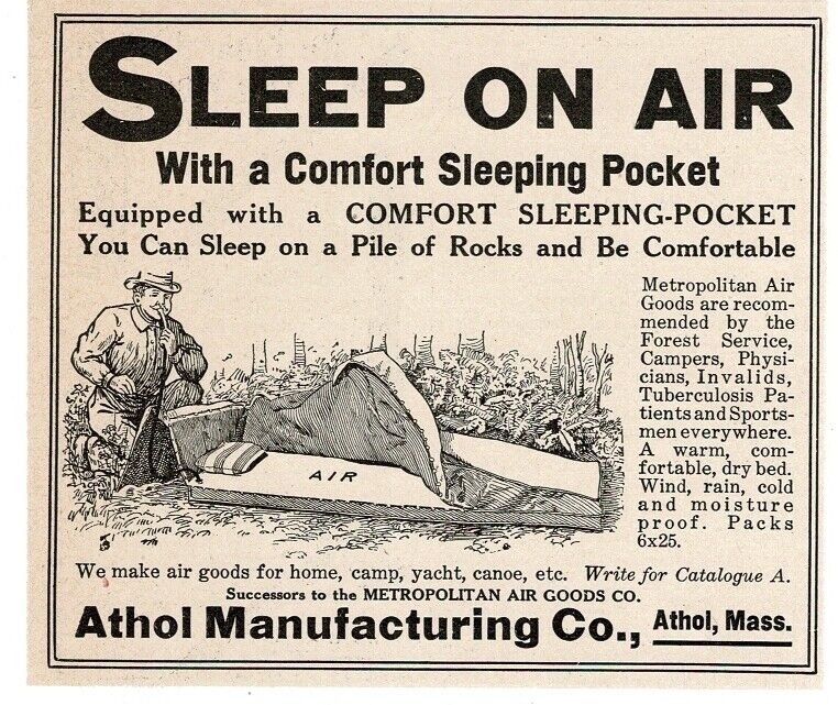 1917 ATHOL MFG. CO. Metropolitan Air Goods air mattress camping MA Print Ad