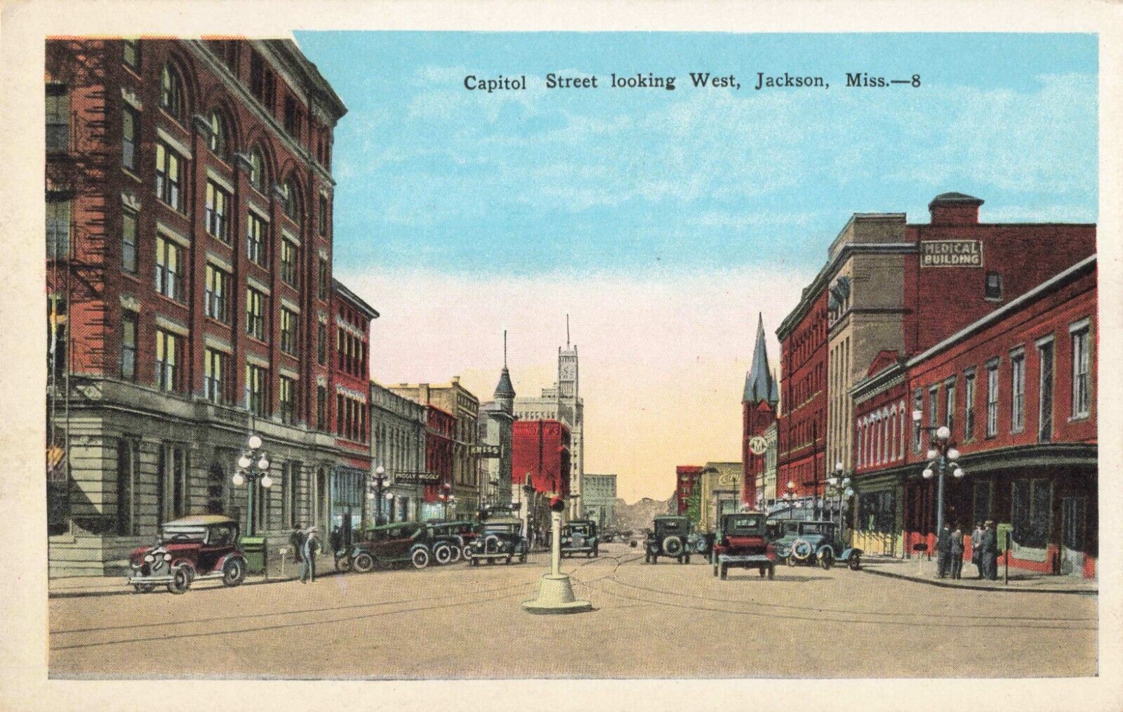 Capitol Street Looking West Jackson Mississippi MS Old Cars c1920 Postcard