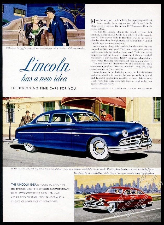 1949 Lincoln coupe blue car vintage print ad