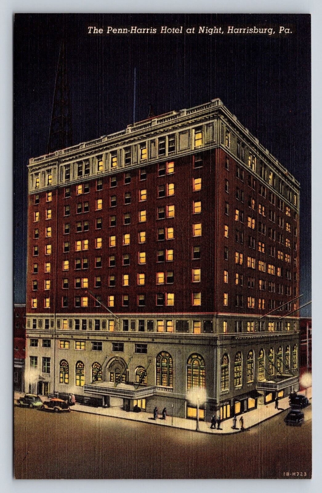 The Penn-Harris Hotel At Night Harrisburg PA Pennsylvania Vintage Postcard