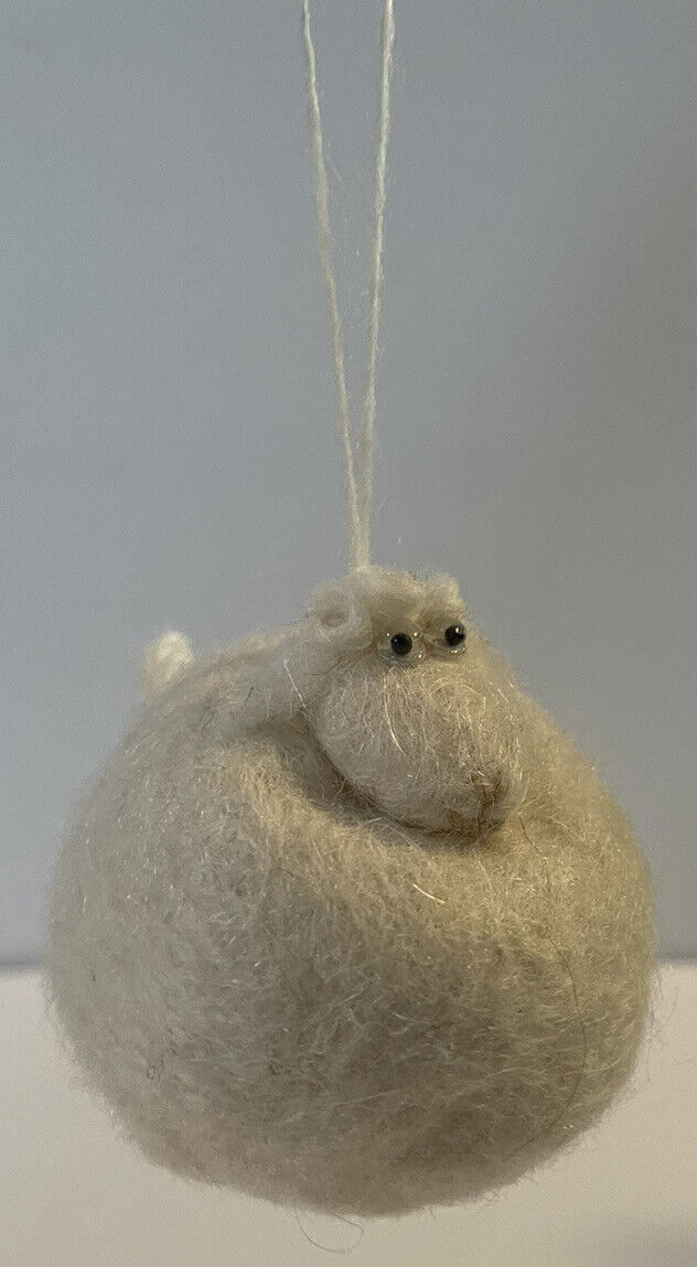 Icelandic Felted Wool Sheep Ornament - White 2.5x2.5”