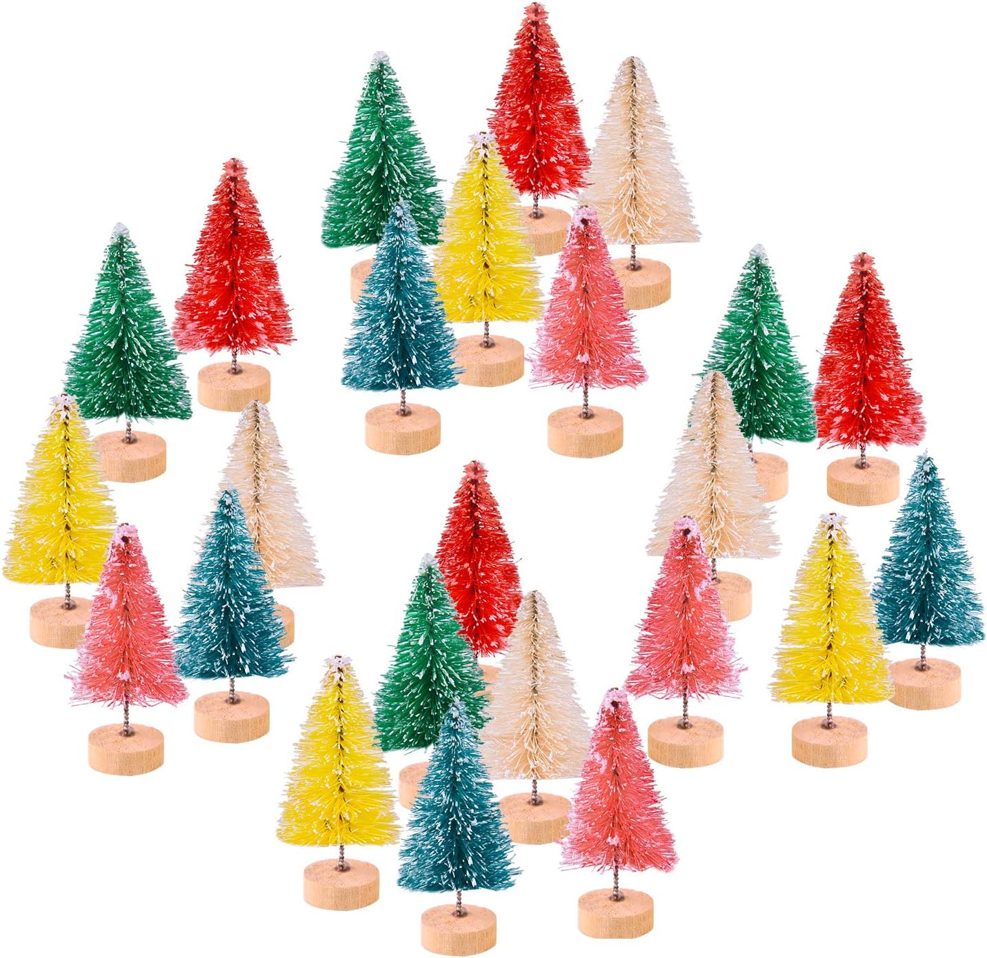 KUUQA 24Pcs Mini Sisal Trees Bottle Brush Trees Mini Christmas Trees Pine Trees