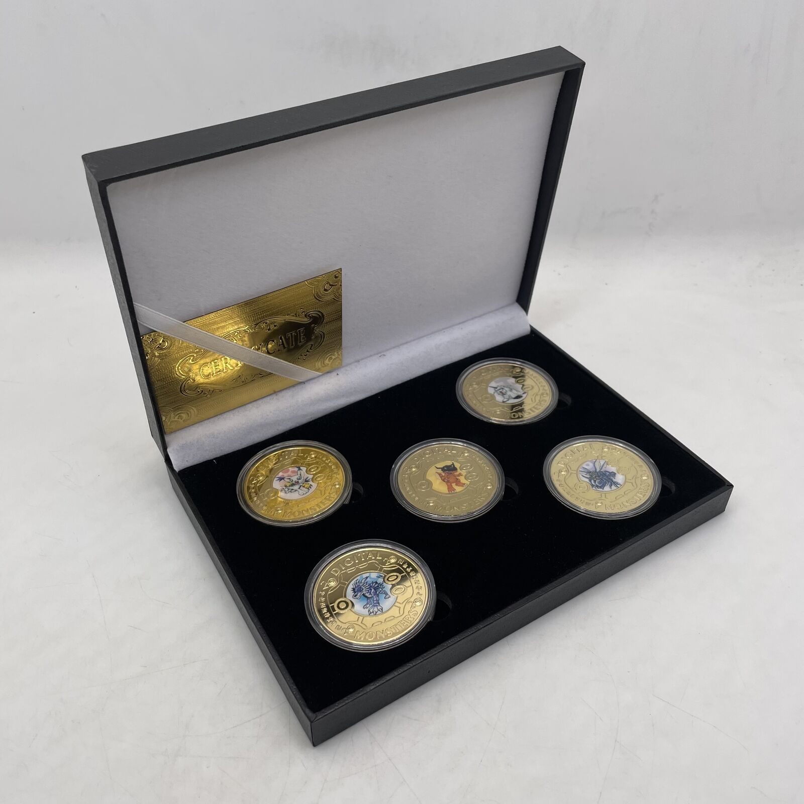 5pcs Digital monster Anime gold plated coin in box manga cartoon collectibles