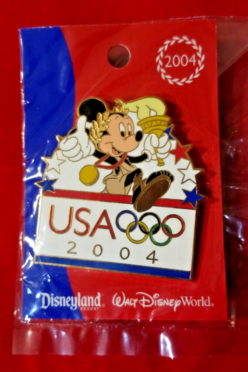 Disney WDW USA Olympic Logo Mickey With Torch Medal Running Olympics 2004 NIB