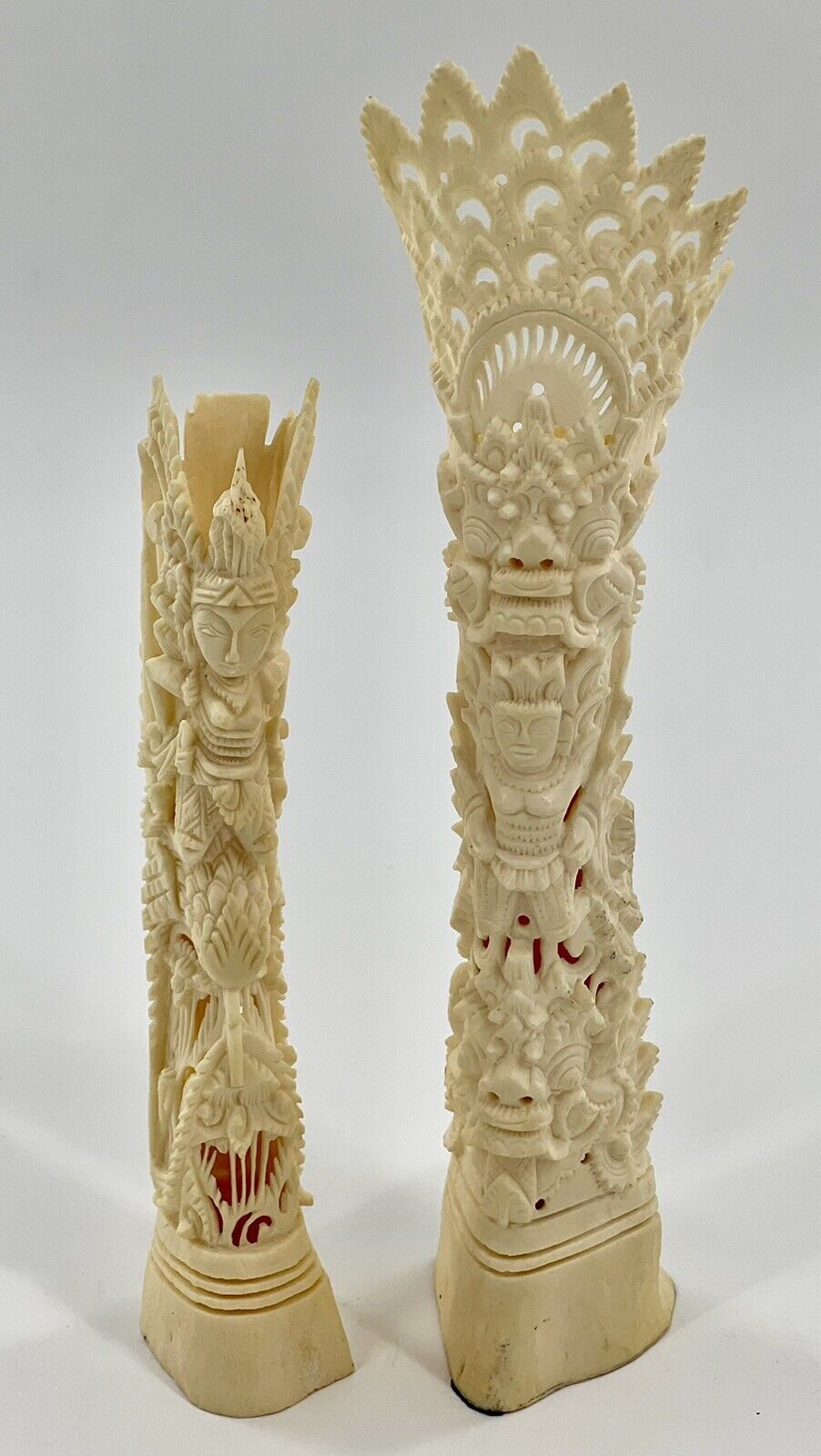 VTG/Set Of Indonesian Intricate Hand Carved Totem Art/ Statues/9”T  & 6.25”T