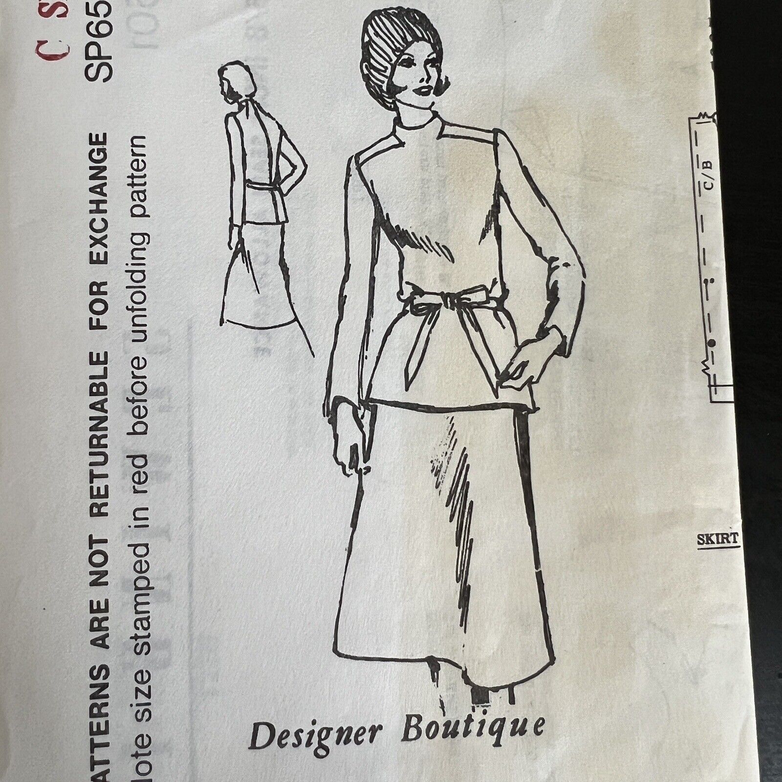 Vintage 70s Spadea SP6501 Designer Boutique Top + Skirt Sewing Pattern 10 UNCUT