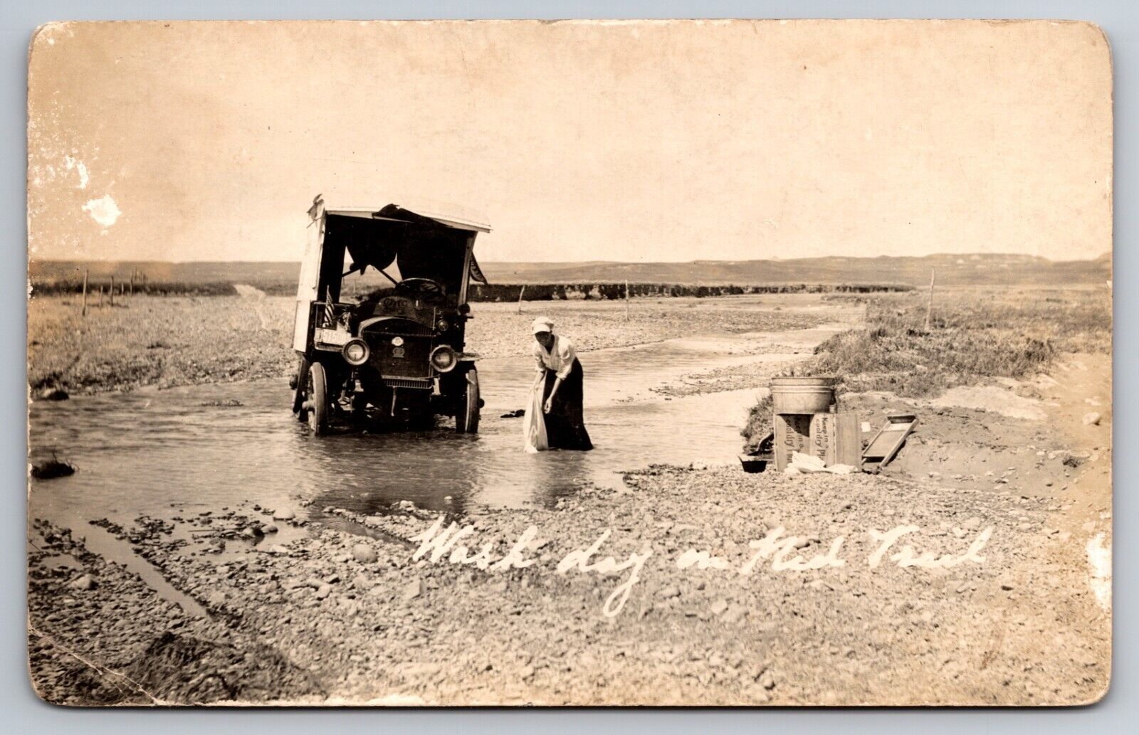 Carnation Milk Dairy Truck Wash Day on Red Trail Montana c1915 Real Photo RPPC