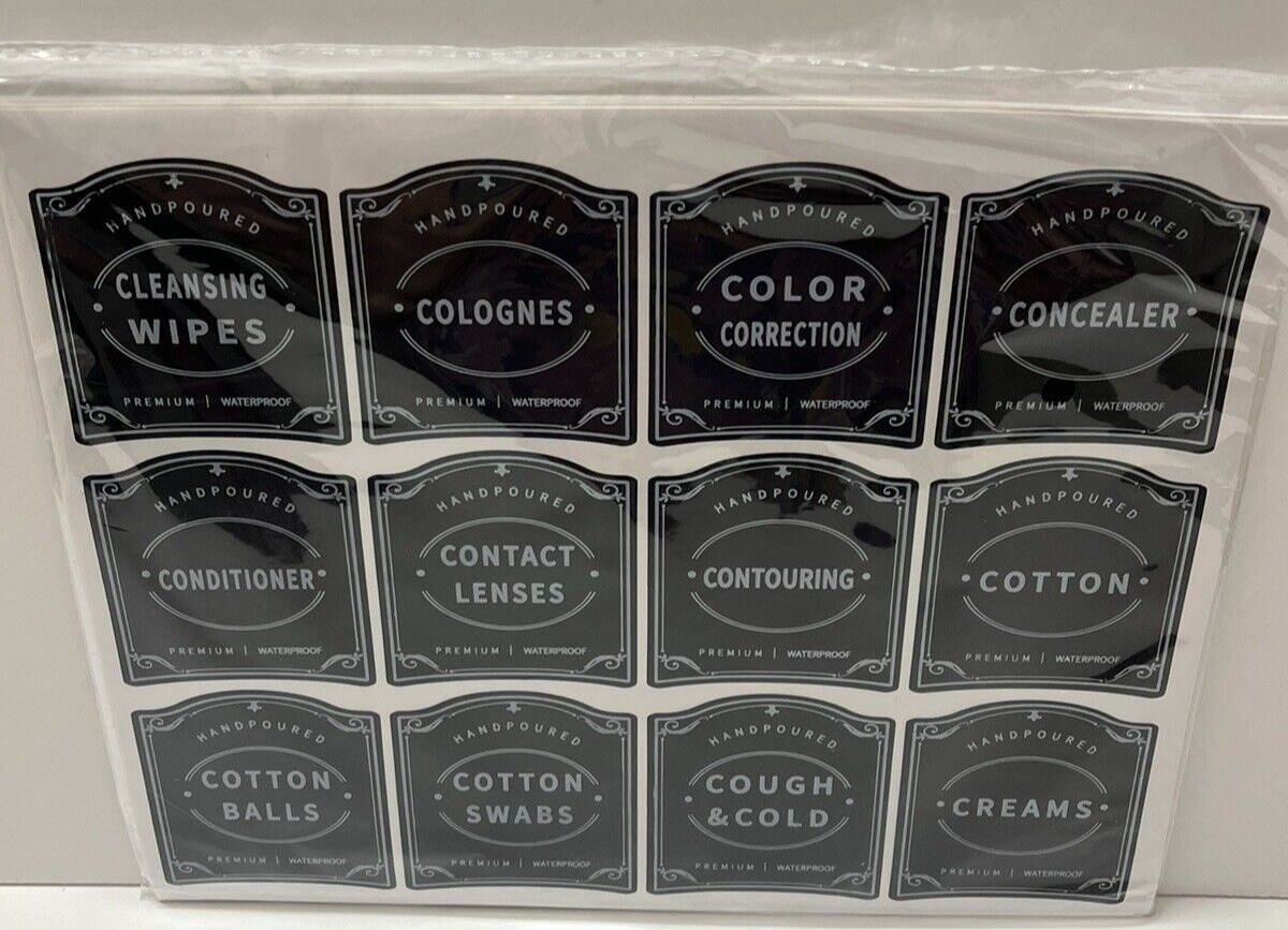 Tebery 180 PCS Bathroom Jars Soap Labels Label Stickers Black Waterproof