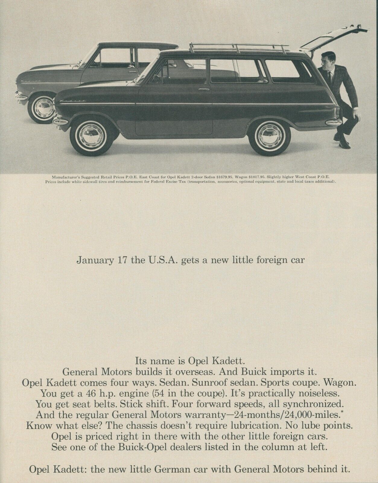 1964 Opel Kadett German Car With General Motors Behind It Vintage Print Ad LO3