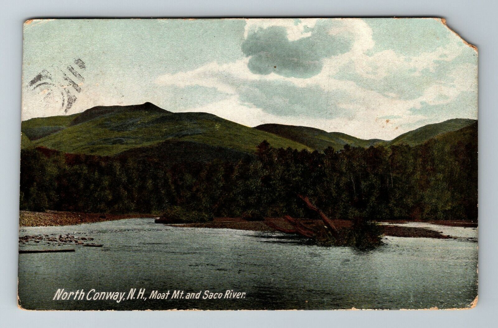 North Conway NH-New Hampshire, Moat Mountain, Saco River, Vintage Postcard