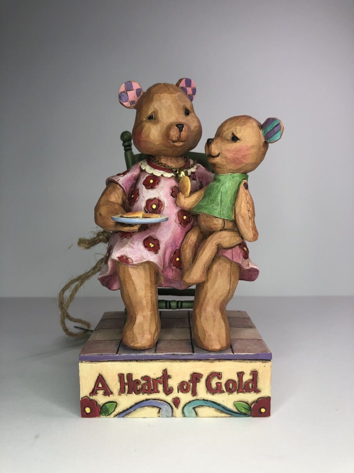2007 Jim Shore You have A Heart of Gold Bears w Necklace, Orig Tag Enesco & Box