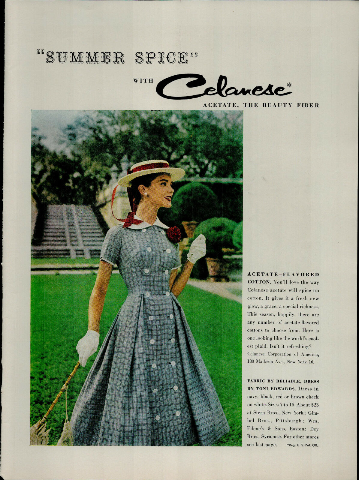 1956 Celanese Summer Spice Acetate The Beauty Fiber Dress Vintage Print Ad 2314