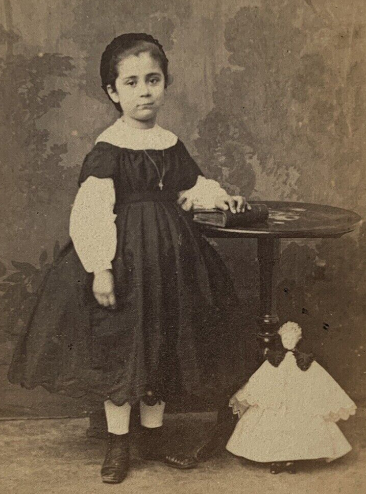 Rare Antique CDV Size Photo of Little Girl With her doll c.1870s