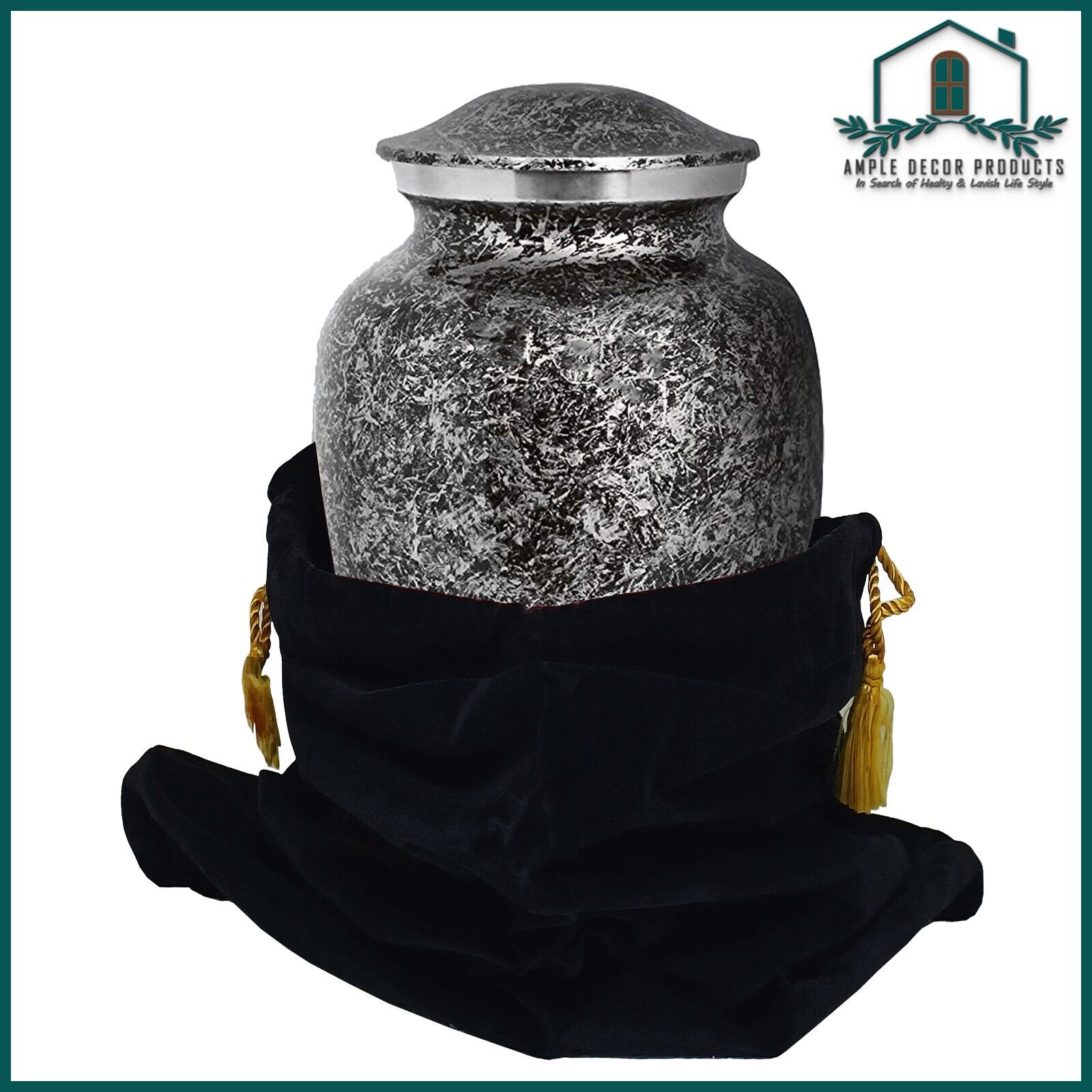 Artistic Cremation Urns for Human Ashes - Unique Keepsake Grey Urn With Bag