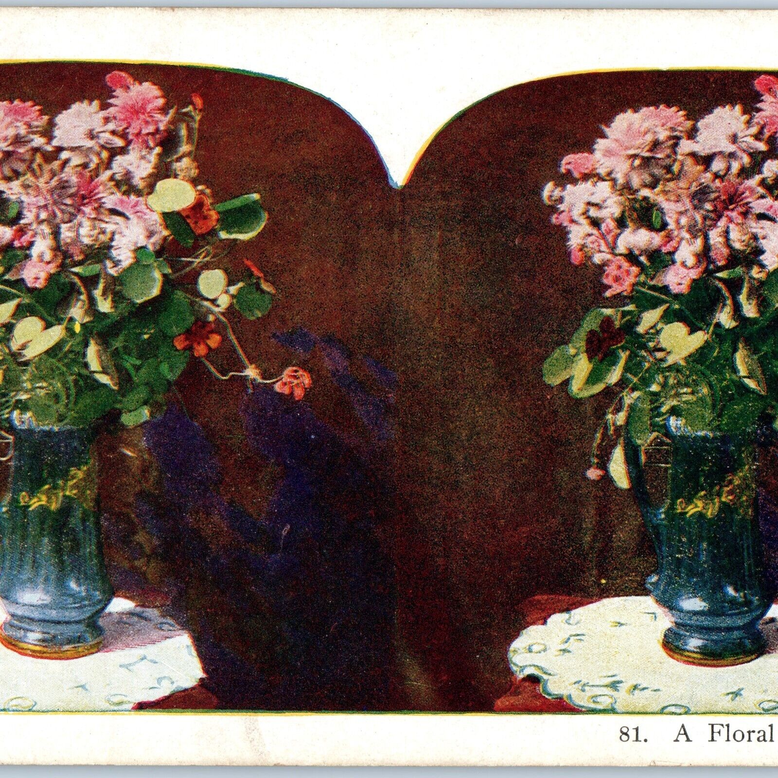 c1900s A Floral Offering Vase Lovely Flowers Artistic Stereoview Litho Photo V37
