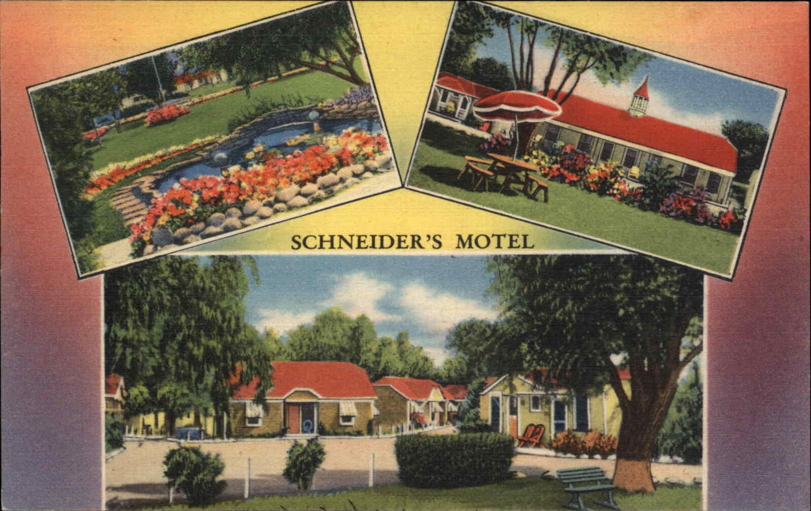 Westlake Ohio OH Schneiders Motel Multiview c1940s-50s Linen Postcard