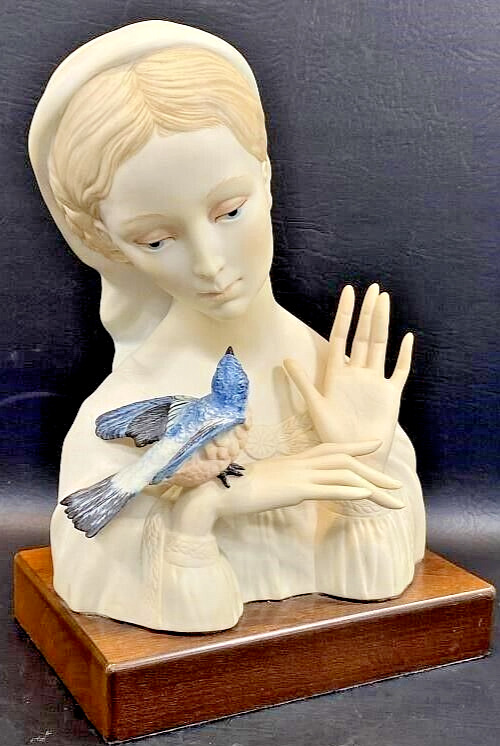Vintage Large Cybis  Madonna W/Blue Bird Porcelain Figurine Bust MINT