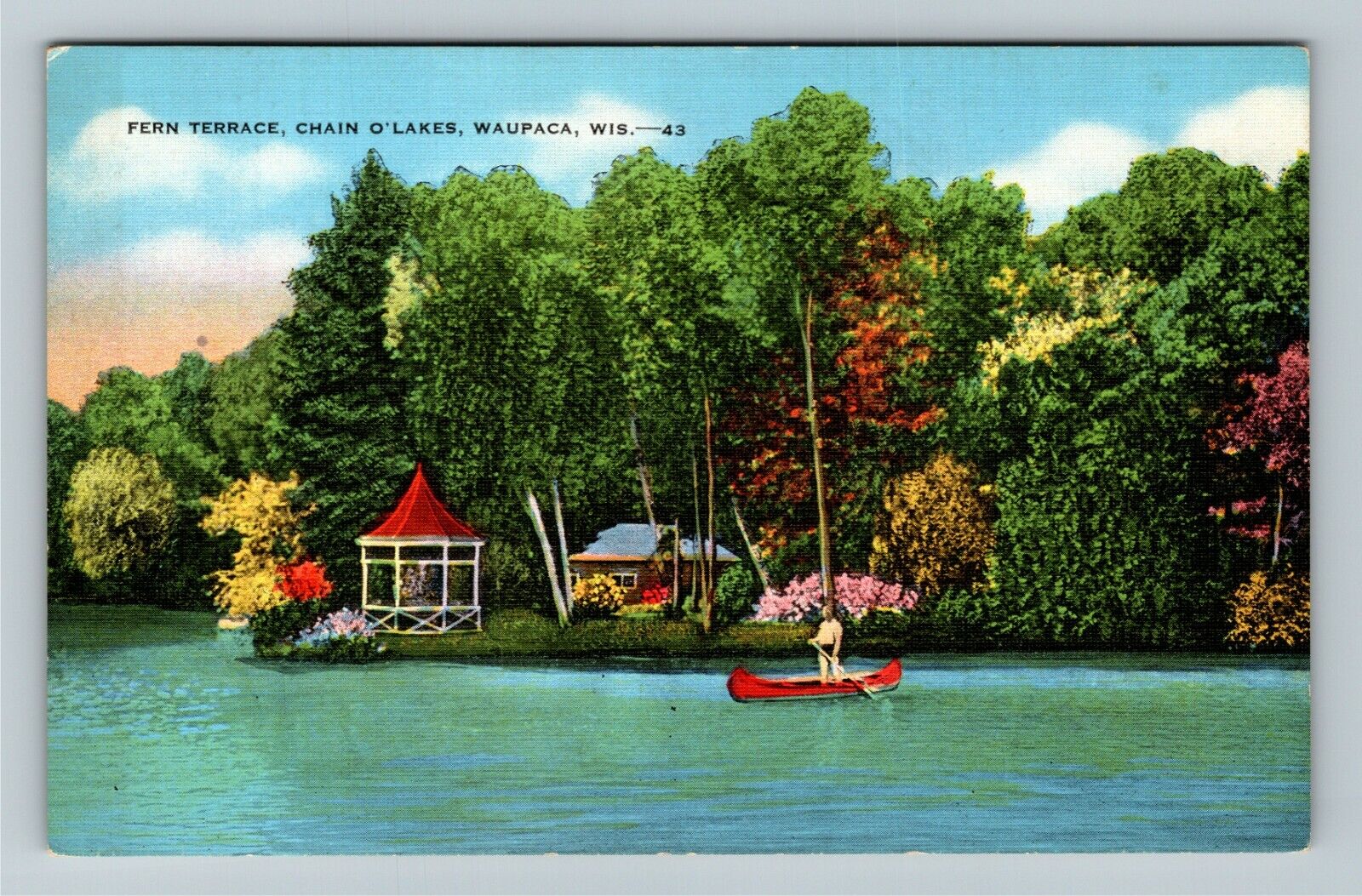 Waupaca WI-Wisconsin, Penn Terrace, Chain O' Lakes, Vintage Postcard