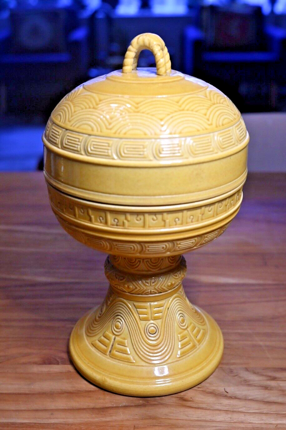 A 20th Century Chinese Yellow Glazed Altar Vessel, ‘Dou’, Incised Qianlong Mark
