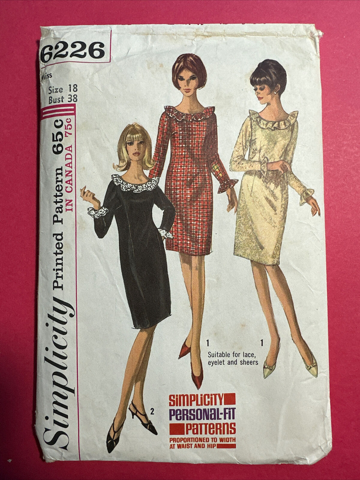 Rare UNCUT 1960’s Simplicity 6226 Misses Sheath Dress 18 Vintage Sewing Pattern
