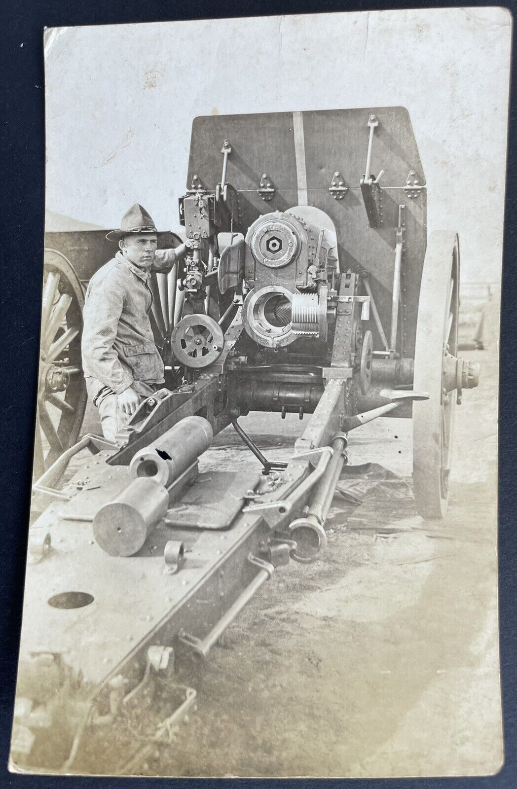 World War 1 RPPC Dismantling/Training 155mm Howitzer WWI Photo Artillery ca 1915