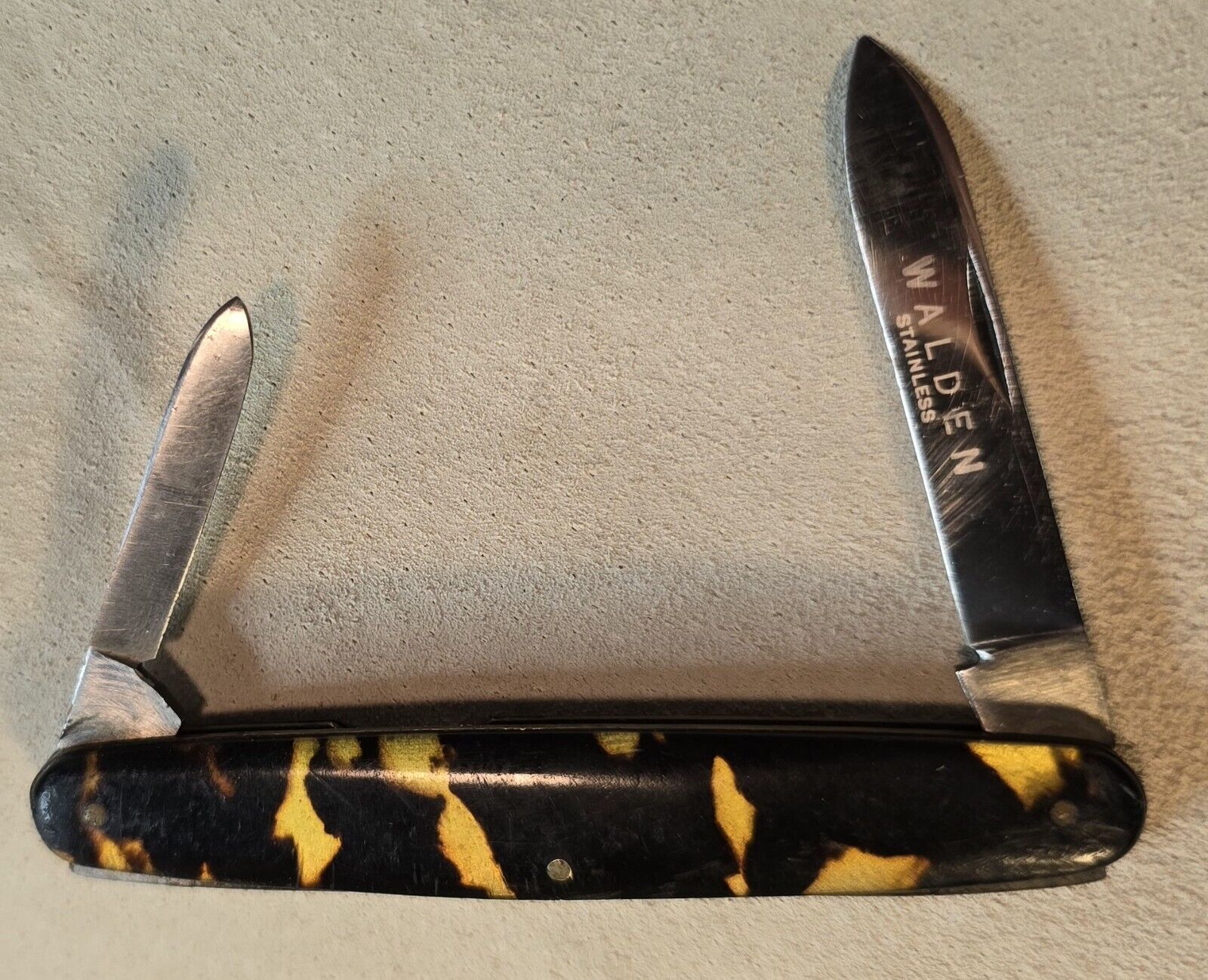 old WALDEN stainless etched vintage pocket knife