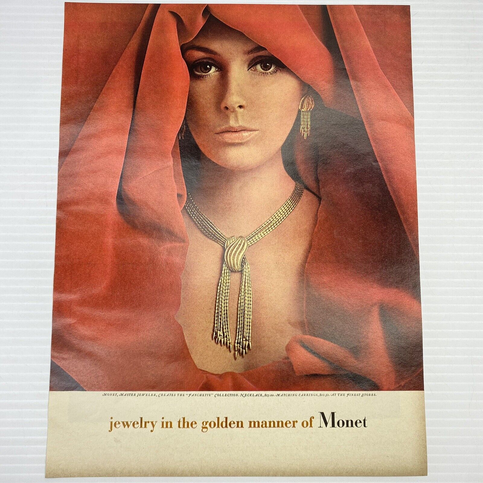 Vogue 1965 Fanchette Golden Manner of Monet Earrings Full Large Page Print AD