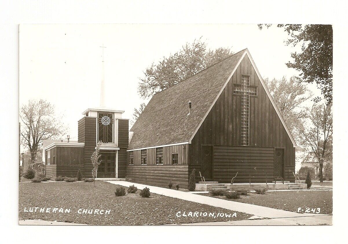 RPPC Vintage Real Photo Postcard 1946 Lutheran Church Clarion Iowa