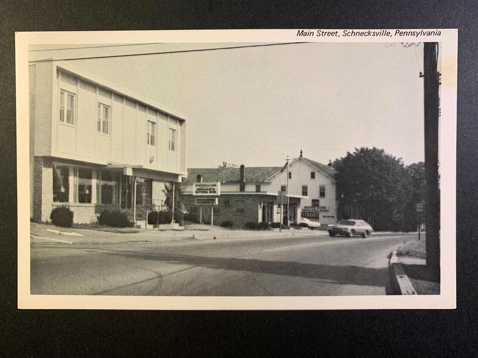 Postcard Schnecksville PA - c1970s Main Street - Merchants Bank - Moyer\'s Store