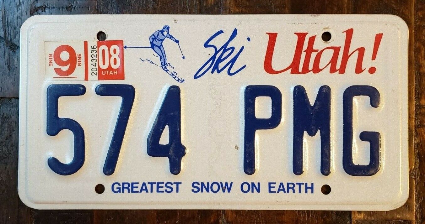 2006-08 Ski UTAH Greatest Snow On Earth License Plate 574 PMG.  