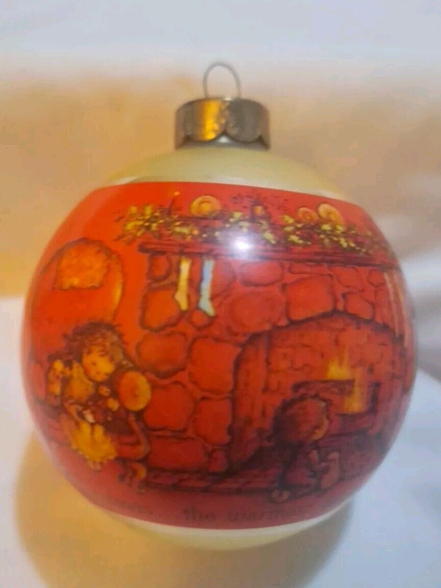 Hallmark 1980 Christmas Charmer Glass Ball Ornament fireplace scene  No Box